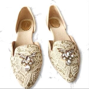 Joyfolie Elegant Lace Embellished Wedding Flats- Vivaca D'Orsay In Lace- Size 9